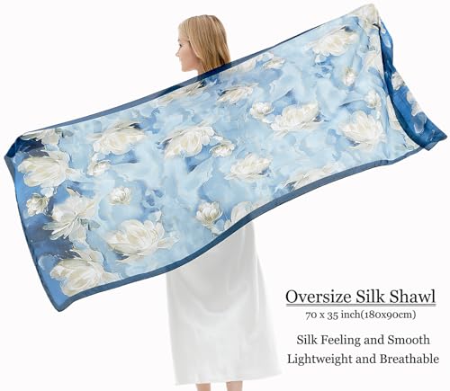 Silk Scarf for Women Fashion Long Satin Lightweight Large Shawl Wrap Printed Sleep 70''X35''2