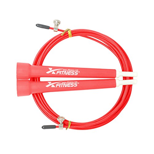 xFitness Jump Rope 10 Feet Fully Adjustable Premium Fast Speed Wire Cable | 10 Colors Available | Best for Cross Training, Double Under, MMA, Skipping, Boxing (Red)
