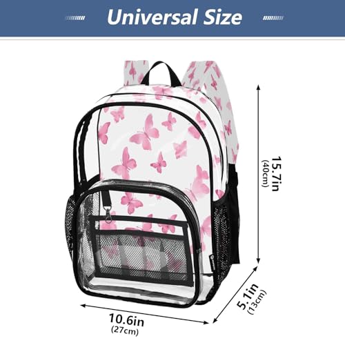 Pink Watercolor Butterflies Clear Backpack - Stadium Approved Large 15.7-inch Waterproof Transparent Bag for Sports, Concerts, Work, Travel#2224