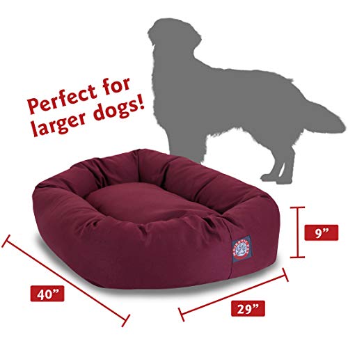Image of Majestic Pet 40 Inch Bagel Calming Dog Bed Washable - Cozy Soft Round Dog Bed with Spine Support for Dogs to Rest their Head - fluffy donut dog bed 40x29x9 (Inch) - Round Pet Bed Large - Burgundy