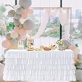 Pufogu White Tulle Table Skirt 6ft Tutu Ruffled Chiffon Tablecloth For Rectangle Wedding Baby Shower Girls Birthday Party and Cake Dessert Table Decorations(BrightRainbow, L6(ft), H30in)