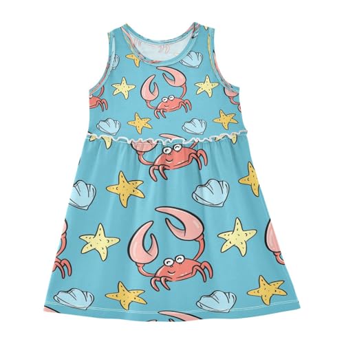 Girls Dress Sea Crab Blue Starfish Sleeveless Dress Summer Cotton Sundress 8Y