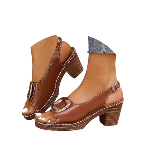 Block Heel Sandals for Women 2025 Womens Sandals Comfortable Dressy Platform Buckle Strap Fashion Fish Mouth Wedges
