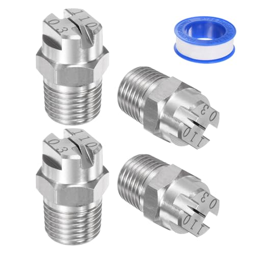 M METERXITY 4 pcs Buse de Pulvérisation à Jet Plat, 110 Degré 1/4BSPT Mâle Acier Inoxydable Buses de Nettoyeur Haute Pression Remplacement avec Ruban...