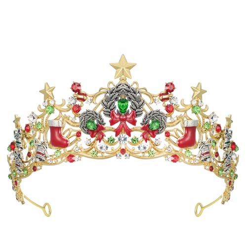 SWEETV Christmas Jeweled Crown Merry-Tree Tiara Rhinestone Headband Costume Accessories