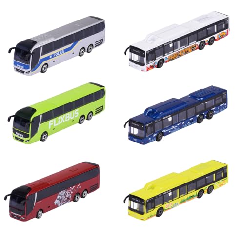 Majorette Man City Bus (1 Modelo de Coche) – Autobús de Juguete de Metal con Rueda Libre, selección aleatoria de 6 Modelos de vehículos para coleccionistas y niños a Partir de 3 años, Cada uno Aprox