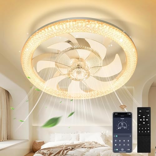 Dibaful Ventilador de techo con luz, lámpara LED de 70W y 48cm, control remoto, app y temporizador de 6 velocidades, ideal para dormitorio y salón