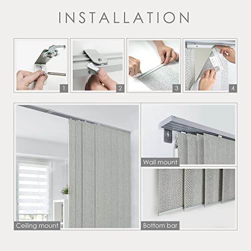 Godear Design Deluxe 99.99% Blackout Thermal Adjustable Sliding Panel Blind 45.8"- 86" W X 96" H, Extendable 4-Rail Track, Metallic Luster Trimmable Natural Woven Fabric With Sequins, Diamond Silver + #TOP4