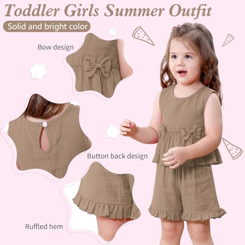 Toddler Baby Girl Clothes Cute Outfits Girls Linen Bow Tank Tops Ruffle Shorts Set Spring Summer Clothes for Kids3