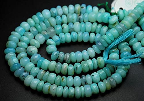 Peruvian Blue Opal Smooth Rondelles 16 Inch fil perles opale bleue 9-9.5mm