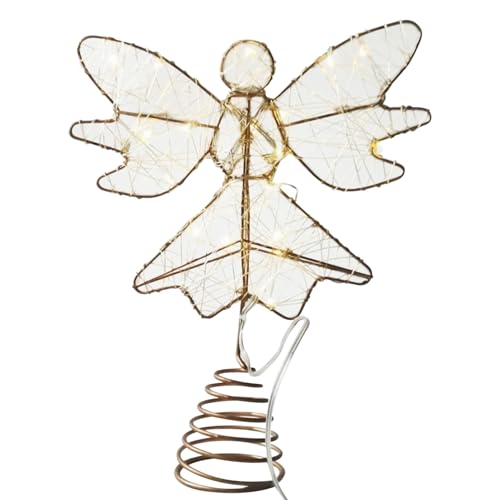Fyrdyn Ángel para Copa del Árbol, Ángel Iluminado para Árbol Navideño, Figuras Decorativas Navideñas para Balcón Salón Dormitorio Jardín Patio Terraza