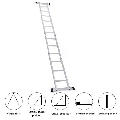 Giantex 12.5 Ft Multi Purpose Folding Step Ladder Platform Extendable Scaffold Ladder EN131 Aluminum 7 in 1 Extension Step Lightweight 330LB (12.5 Ft)