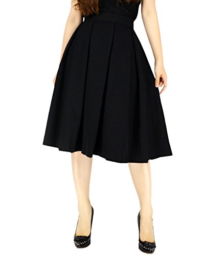 Women's Vintage Pleated Midi Skirts - A-Line High Waist Swing Flared Skirts