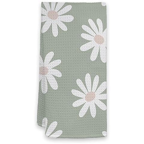 HIWX Daisy Kitchen Towels,Boho Daisy Flower Sage Green Floral Decorative Kitchen Towels and Dish Towels,Boho Hand Towels for Bathroom 16×24 Inches Cover