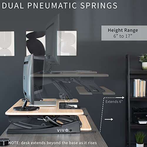 Image of VIVO Real Bamboo 42 inch Standing Desk Converter, DESK-V000VLO | Height Adjustable, Stand Up Desk Riser, Wide Keyboard Tray, Dual Monitor and Laptop Workstation, Black Frame, V Series