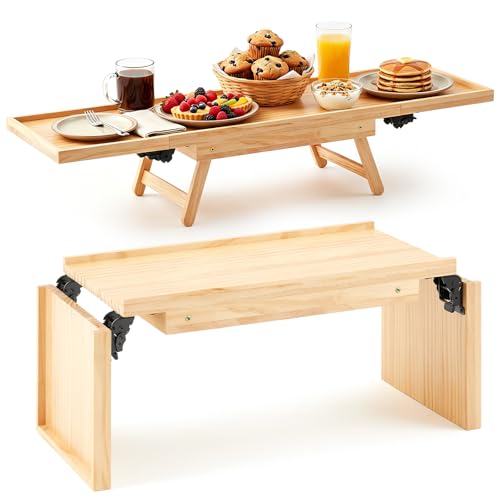 Image of Ripeng 40.2 x 11.8 x 7.9 Inch Extra Large Bed Table Tray for Two with Folding Legs, One Piece, Foldable Dual Use Bamboo Couple Bed Serving Tray for Eating, Working, Laptop, TV, Desk, Coffee Tea Snack