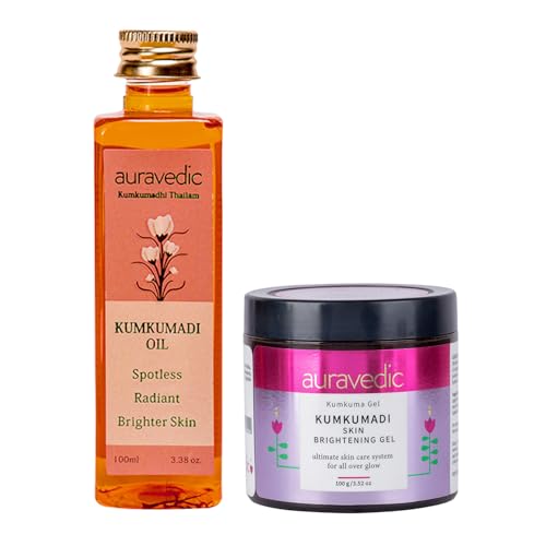 Auravedic Kumkumadi Brightening Gel And Kumkumadi Tailam Kumkumadi Face Oil For Glowing Skin Kumkumadi Gel 100 Gms With Kumkumadi Oil 100 ml Day And Night Combo