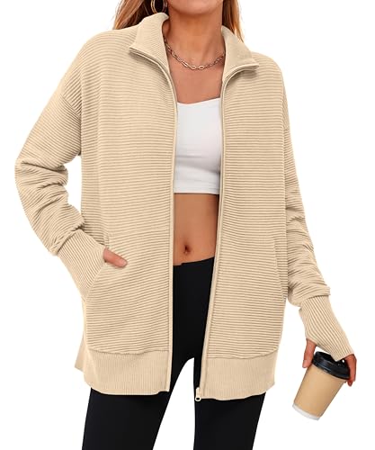 Image of PRETTYGARDEN Womens Long Sleeve Zip Up Ribbed Cardigan Sweaters