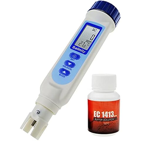 Salinity & Temp Meter Pen Type Salt Water Quality Tester ATC NaCl, 9999 ppm / 100.0ppt/ 10% / 0.95-1.08 SG Measurement Units 4-in-1 Checker for Saltwater Aquarium Pond Food Pool Cooking Seawater Cover