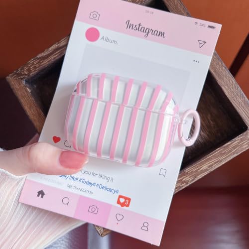 Image of MINSCOSE for AirPods Pro 3rd Generation Case,Cute Striped Aesthetic Pattern Design with Trendy Keychain Ring,Soft TPU Protective Shockproof Cover with Cleaner Kit for Airpods Pro 3-Clear Pink