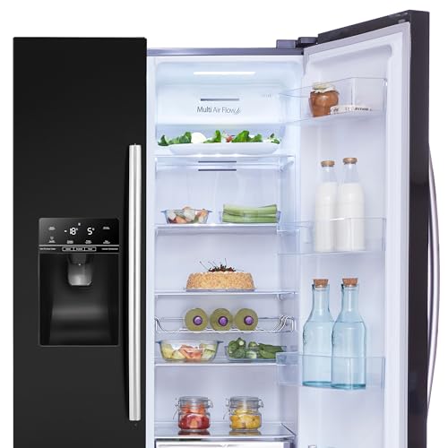 Hisense RS694N4IBF Freestanding Side-by-Side Door American Fridge Freezer 562L 91 x 178.6 x 74.3 cm (W x H x D), Black, Varnished Door Hisense RS694N4IBF Freestanding Side-by-Side Door American Fridge Freezer 562L 91 x 178.6 x 74.3 cm (W x H x D), Black, Varnished Door