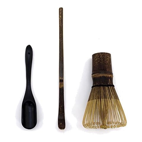 BambooMN Matcha Whisk Set - Black Chasen (Tea Whisk) + Black Chashaku (Hooked Bamboo Scoop) + Black Deep Scoop - 1 Set Cover