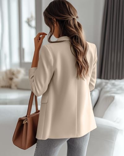 Riyiper Women's 3/4 Sleeve Blazer Open Front Blazer Jackets Casual Outfits Work Office Suit with Pockets(Beige White,L)2