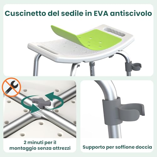 Luckfaith Sgabello Da Doccia Regolabile In Altezza – Sgabello Da Bagno Leggero Con Sedile Curvo, Sedile Doccia Antiscivolo Per Anziani, Disabili E Donne In Gravidanza, Giallo - 5