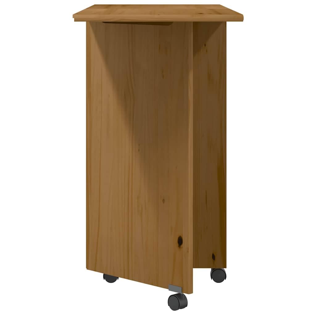 Moss - Armadio a rotelle con scrivania in legno di pino massiccio, segretario con 7 cassetti, tavolo pieghevole per ufficio e soggiorno, colore: marrone miele e bianco, 105,5 x 39 x 74,5 cm