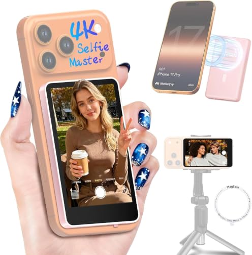 Image of Moman Vlog Selfie Monitor Screen for iPhone 7-17 Series, 4K 60fps & Encrypted Private Wireless, Magnetic Back Camera Monitor, P2P Wireless, 164 ft Range for TikTok, YouTube, Photo & Video Kits, Pink