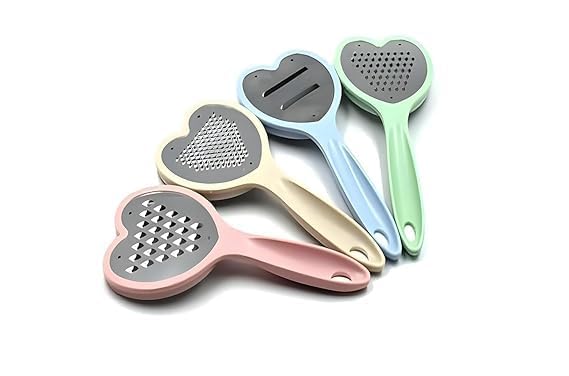 Multipurpose Grater & Slicer 4PCS Set Heart Set for Cheese Vegetables Fruits Non-Slip Kitchen Tool for Easy Grating Slicing Blades