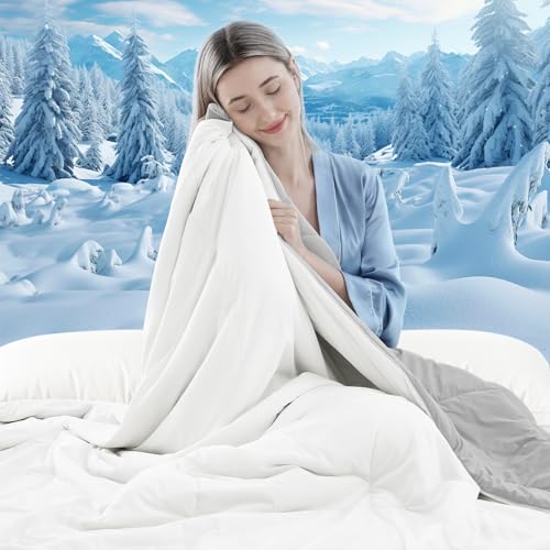 Image of Cooling Comforter Twin Size, Double-Sided Cooling Blanket for Hot Sleepers & Night Sweats, Arc-Chill Q-Max > 0.4 Breathable Ice Blanket, Lightweight Cold Comforter (68''x90'', White)