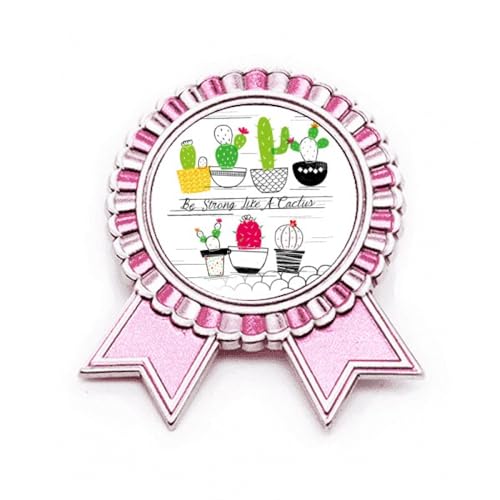 Broche cactus en pot rose taille M accessoire métal pour passionné plante grasse