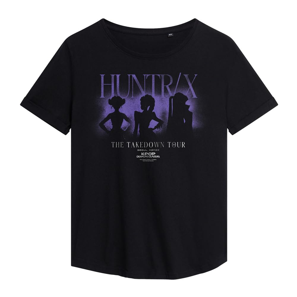 Kpop Demon Hunters Huntrix The Takedown Tour Shadows Ladies Fashion T Shirt, Black, Medium