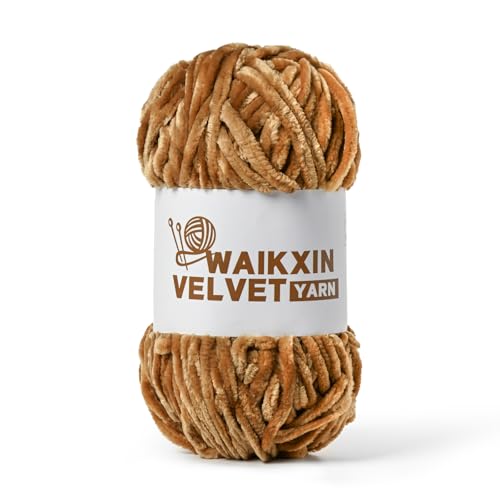 Image of Chunky Chenille Yarn for Crocheting, Baby Yarn for Crocheting Soft, Plush Velvet Yarns, 100g (87.4 yds) Fluffy Yarn for Crochet Amigurumi (Khaki)