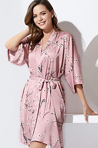 BABEYOND Short Kimono Bath Robe Blouse Satin Silky Kimono Cover Up Loose Cardigan Sleepwear Wedding Robe4