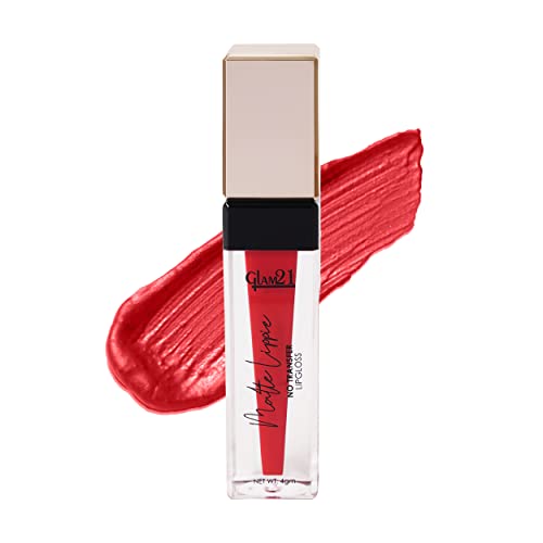 Image of Glam21 Matte Lippie No Transfer Lip Gloss | Lightweight and comfortable| Creamy Matte Formula - 4 gm | Red Magic-01
