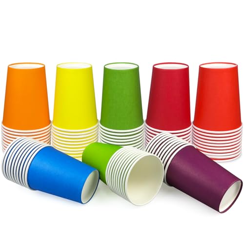 JNBGTU 80Pack Disposable Paper Cups, 260ml Party Cups 9 Ounce Multicolored Drinking Cups, Biodegradable and Compostable for Party DIY Holiday Wedding Birthday