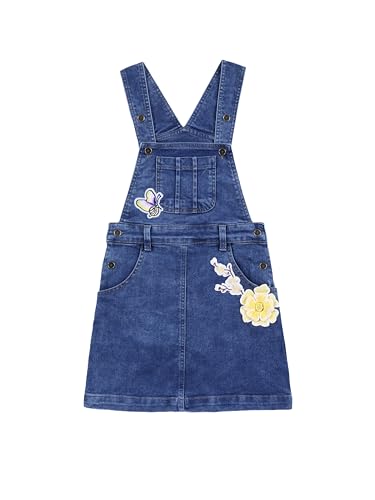 Image of KiddoPanti Girls Solid A-Line Fit Pinafore 5 Pocket Denim Dungaree Skirt