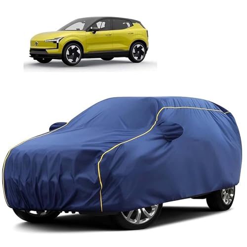 Image of Sulfar 100% Water Resistant Car Body Cover Compatible with Mirror for Volvo X 30 (Triple Stitched, Full Bottom Elastic, Blue Tafetta with Yellow Piping)