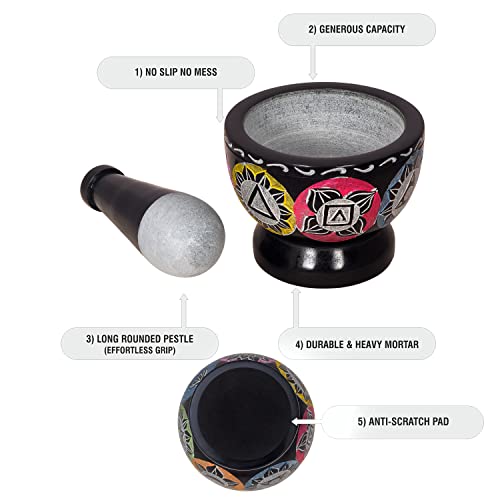 Divit Shilp Mortar And Pestle, Made Of Heavy Duty Polished Hard Stone, Natural Stone Grinder For Spices, Pastes, Herbs, Seasoning Etc. (Black With Mix Color) #TOP3