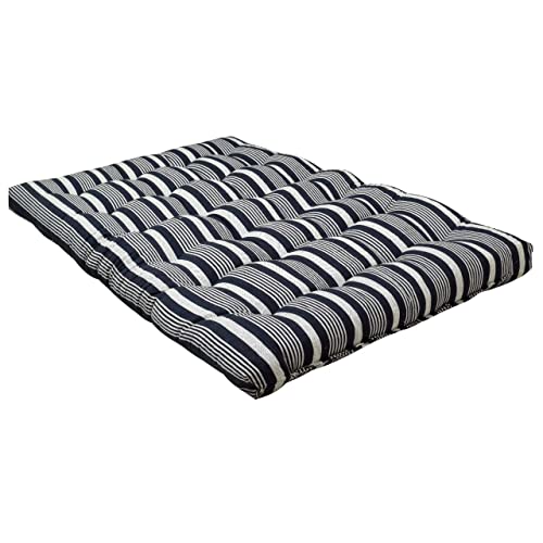 Image of NEXTGO Mattress Double Bed Size 3 X 6 Feet | Soft White Cotton Fibre Foldable Floor Mattress with 1 Filled Pillow | Guest, Travel, Bachelor, PG, Hostel Use Tufted Ruyi Gaddi | Blue White Lining