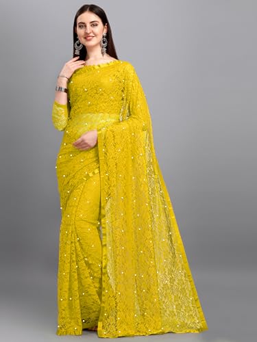 Image of LOROFY Women's Brasso Net Saree With Blouse