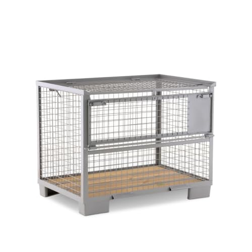 HEMMDAL Euro-Gitterbox mit halb abklappbarer Längswand | 1,5t Tragkraft | HxBxT 97 x 124 x 83,5 cm | 5 x 5 cm Maschenweite | stapelbar | Gitterbehälter | aus Stahl | Grau