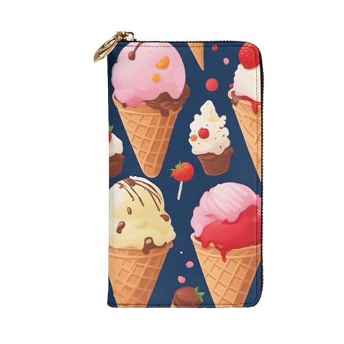 Sweet Ice Cream Picture Leather Long Clutch Wallet for Fashionable Girls and Women - Durable, Stylish, and Functional, Black, One Size2