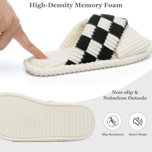 Image of GOEWY Slippers for Women Memory Foam House Bedroom Corduroy Crossbands Open Toe Slides Sandals Shoes Comfy Trendy Gift for womens Anti-Skid sole