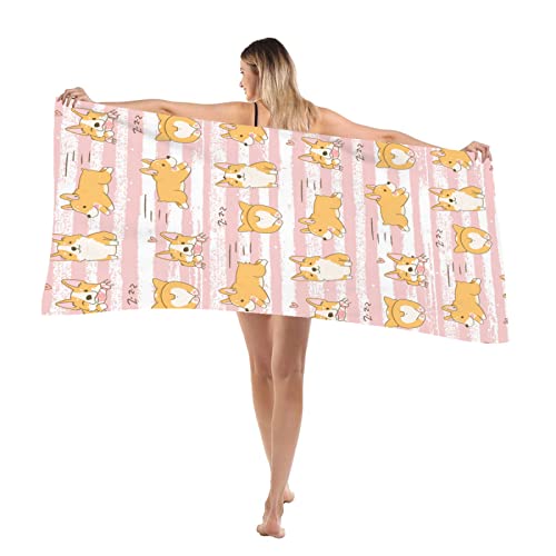 Sunuan Corgi Beach Towel Oversized Microfiber Quick Dry Bath Towels Gift Thick Sand Free Beach Towels For Kids Adult Travel Pool Swimming Camping (52"X33") #TOP6