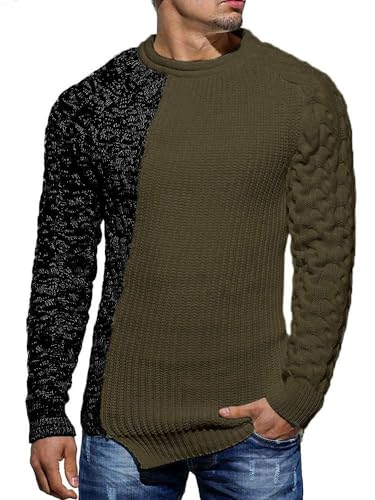 Karlywindow Men's Crew Neck Pullover Sweaters Slim Fit Long Sleeve Ribbed Knitted Twisted Warm Cozy Jumpers Sweater