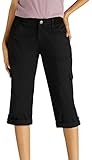 LEE Women's Relaxed Fit Skye Knit Waist Cargo Capri Pant, Black, 10