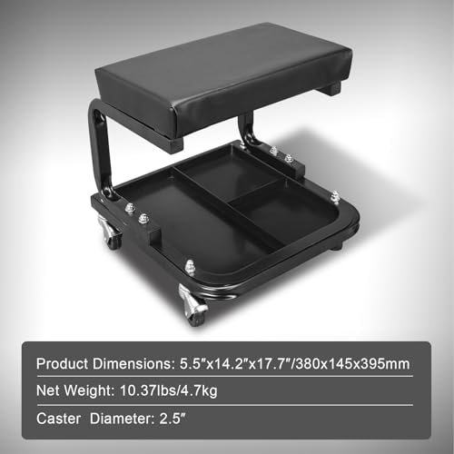 Torin ATR6300B Rolling Creeper Garage/Shop Seat: Padded Mechanic Stool with Tool Tray Storage, Black Large - Thumbnail 5
